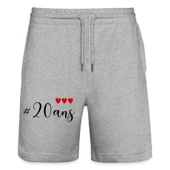 20. 20e ANNIVERSAIRE. ANNIVERSAIRE 20 ANS. 20 ANS. - Short de jogging bio TRAINER Stanley/Stella unisexe - gris chiné - Devant - Nik (191cm) & Marisol (170cm)