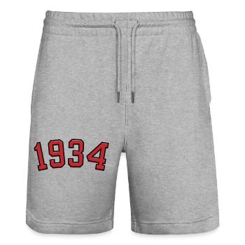 Année de naissance sport 1934 - Short de jogging bio TRAINER Stanley/Stella unisexe - gris chiné - Devant - Nik (191cm) & Marisol (170cm)