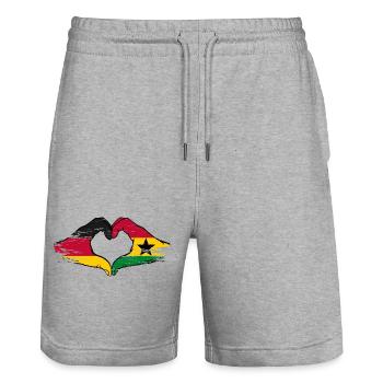 Deutschland Ghana Flagge Hände Herzform used - Stanley/Stella Unisex Bio Joggingshorts Trainer  - Grau meliert - Vorne - Nik (191cm) & Marisol (170cm)