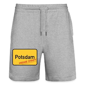 POTSDAM - MA VILLE - Short de jogging bio TRAINER Stanley/Stella unisexe - gris chiné - Devant - Nik (191cm) & Marisol (170cm)