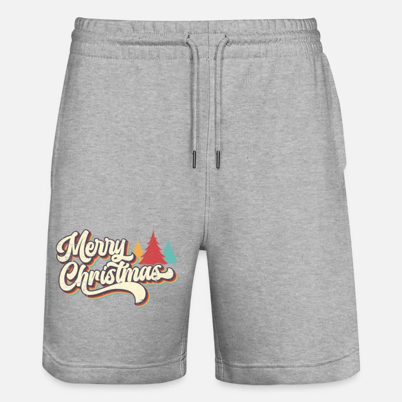 Retro Merry Christmas Rainbow Script - Stanley/Stella Trainer Unisex Organic Jogging Shorts - heather grey