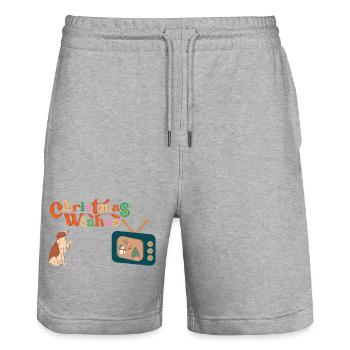 Hund vor dem Fernseher - Stanley/Stella Unisex Bio Joggingshorts Trainer  - Grau meliert - Vorne - Nik (191cm) & Marisol (170cm)