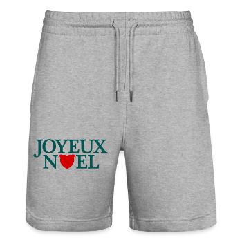 Joyeux Noël avec tête de staffie en forme de cœur - Short de jogging bio TRAINER Stanley/Stella unisexe - gris chiné - Devant - Nik (191cm) & Marisol (170cm)