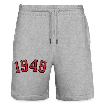 Année de naissance sport 1948 - Short de jogging bio TRAINER Stanley/Stella unisexe - gris chiné - Devant - Nik (191cm) & Marisol (170cm)