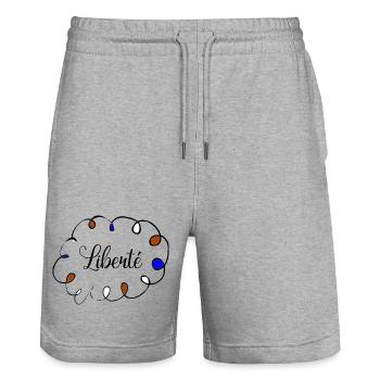 anniversaire. anniversaire décennie. humour. drôle - Short de jogging bio TRAINER Stanley/Stella unisexe - gris chiné - Devant - Nik (191cm) & Marisol (170cm)