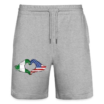 Nigeria États-Unis drapeau mains forme de coeur utilisé - Short de jogging bio TRAINER Stanley/Stella unisexe - gris chiné - Devant - Nik (191cm) & Marisol (170cm)