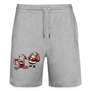 Naughty Kid with Santa Claus - Retro Style - Stanley/Stella Trainer Unisex Organic Jogging Shorts - heather grey - Front - Nik (191cm) & Marisol (170cm)