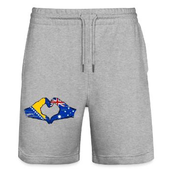 Bosnien Australien Flagge Hände Herzform used - Stanley/Stella Unisex Bio Joggingshorts Trainer  - Grau meliert - Vorne - Nik (191cm) & Marisol (170cm)