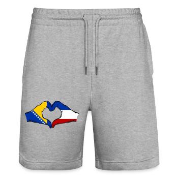 Bosnia Holland Flag Hands Heart Shape - Stanley/Stella Trainer Unisex Organic Jogging Shorts - heather grey - Front - Nik (191cm) & Marisol (170cm)