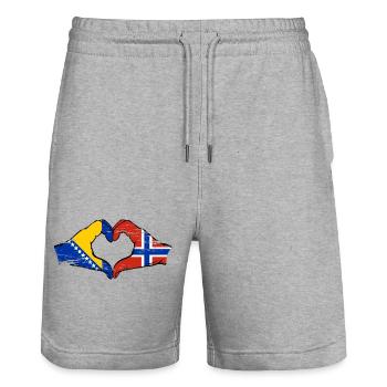 Bosnien Norwegen Flagge Hände Herzform used - Stanley/Stella Unisex Bio Joggingshorts Trainer  - Grau meliert - Vorne - Nik (191cm) & Marisol (170cm)