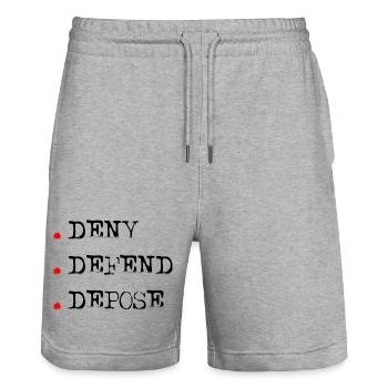 Deny Defend Depose - Stanley/Stella Trainer Unisex Organic Jogging Shorts - heather grey - Front - Nik (191cm) & Marisol (170cm)