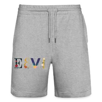 Nom EEVI décoré de fleurs - Short de jogging bio TRAINER Stanley/Stella unisexe - gris chiné - Devant - Nik (191cm) & Marisol (170cm)