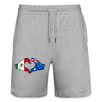 Mexique Australie drapeau mains forme de coeur utilisé - Short de jogging bio TRAINER Stanley/Stella unisexe - gris chiné - Devant - Nik (191cm) & Marisol (170cm)