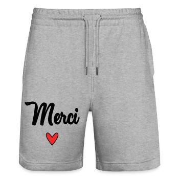 VIELEN DANK. DANKE. VIELEN DANK. JAHRESTAG. GEBURT. - Stanley/Stella Unisex Bio Joggingshorts Trainer  - Grau meliert - Vorne - Nik (191cm) & Marisol (170cm)