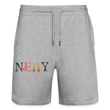 Nom NELLY décoré de fleurs - Short de jogging bio TRAINER Stanley/Stella unisexe - gris chiné - Devant - Nik (191cm) & Marisol (170cm)