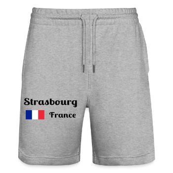Strasbourg France- Stylish prints - Stanley/Stella Trainer Unisex Organic Jogging Shorts - heather grey - Front - Nik (191cm) & Marisol (170cm)