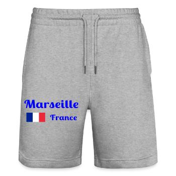 Marseille France- Stylish prints - Stanley/Stella Trainer Unisex Organic Jogging Shorts - heather grey - Front - Nik (191cm) & Marisol (170cm)