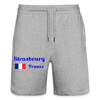 Strasbourg France- Stylish prints - Stanley/Stella Trainer Unisex Organic Jogging Shorts - heather grey - Front - Nik (191cm) & Marisol (170cm)