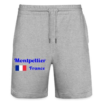 Montpellier, France- Stylish prints - Stanley/Stella Trainer Unisex Organic Jogging Shorts - heather grey - Front - Nik (191cm) & Marisol (170cm)
