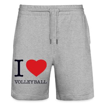 I LOVE VOLLEYBALL - Stanley/Stella Trainer Unisex Organic Jogging Shorts - heather grey - Front - Nik (191cm) & Marisol (170cm)