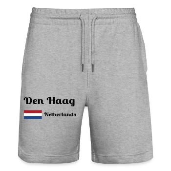 Den The Hague Netherlands- Stylish prints - Stanley/Stella Trainer Unisex Organic Jogging Shorts - heather grey - Front - Nik (191cm) & Marisol (170cm)