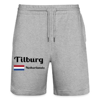 Tilburg, Netherlands- Stylish prints - Stanley/Stella Trainer Unisex Organic Jogging Shorts - heather grey - Front - Nik (191cm) & Marisol (170cm)