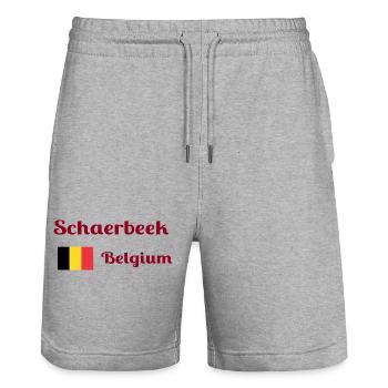 Schaerbeek Belgium- Stylish prints - Stanley/Stella Trainer Unisex Organic Jogging Shorts - heather grey - Front - Nik (191cm) & Marisol (170cm)