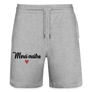 MASTER. MASTER. THANK YOU. THANK YOU, MASTER. MASTER - Stanley/Stella Trainer Unisex Organic Jogging Shorts - heather grey - Front - Nik (191cm) & Marisol (170cm)