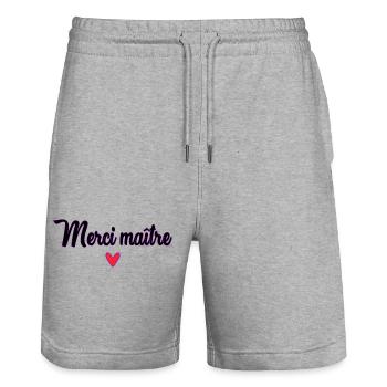 MASTER. MASTER. THANK YOU. THANK YOU, MASTER. MASTER - Stanley/Stella Trainer Unisex Organic Jogging Shorts - heather grey - Front - Nik (191cm) & Marisol (170cm)
