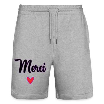 MEISTER. MEISTER. VIELEN DANK. DANKE, MEISTER. MEISTER - Stanley/Stella Unisex Bio Joggingshorts Trainer  - Grau meliert - Vorne - Nik (191cm) & Marisol (170cm)