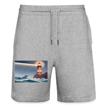 Leuchtturm bei Nacht - Stanley/Stella Unisex Bio Joggingshorts Trainer  - Grau meliert - Vorne - Nik (191cm) & Marisol (170cm)