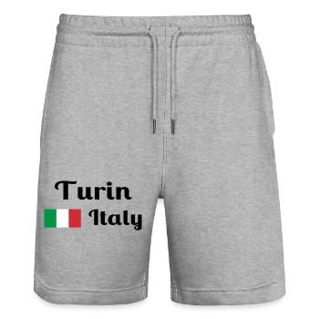 Turin, Italy - Stylish prints - Stanley/Stella Trainer Unisex Organic Jogging Shorts - heather grey - Front - Nik (191cm) & Marisol (170cm)