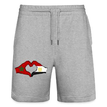 Morocco Egypt Flag Hands Heart Shape - Stanley/Stella Trainer Unisex Organic Jogging Shorts - heather grey - Front - Nik (191cm) & Marisol (170cm)