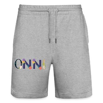 Nom ONNI décoré de fleurs - Short de jogging bio TRAINER Stanley/Stella unisexe - gris chiné - Devant - Nik (191cm) & Marisol (170cm)