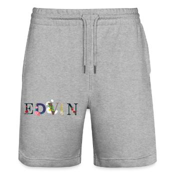 Nom EDVIN décoré de fleurs - Short de jogging bio TRAINER Stanley/Stella unisexe - gris chiné - Devant - Nik (191cm) & Marisol (170cm)