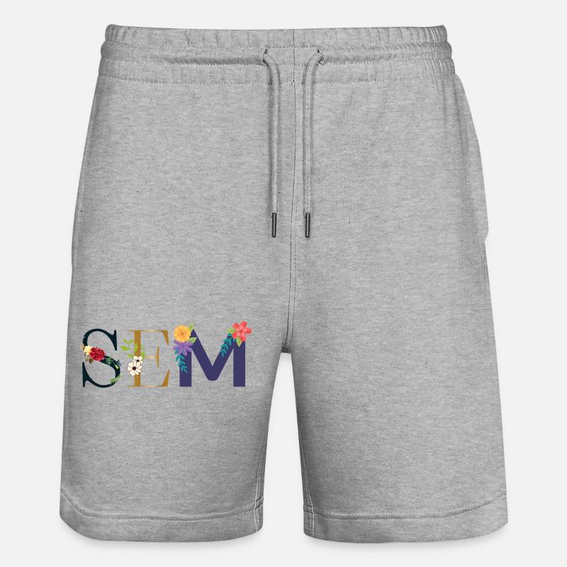 SEM Name mit Blumen geschmückt - Stanley/Stella Unisex Bio Joggingshorts Trainer  - Grau meliert