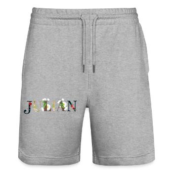 Le nom de JULIAN décoré de fleurs - Short de jogging bio TRAINER Stanley/Stella unisexe - gris chiné - Devant - Nik (191cm) & Marisol (170cm)