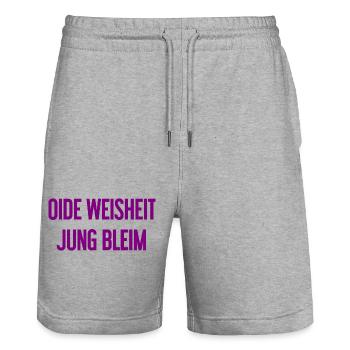 Oide Weisheit, jung bleim – dicton bavarois - Short de jogging bio TRAINER Stanley/Stella unisexe - gris chiné - Devant - Nik (191cm) & Marisol (170cm)