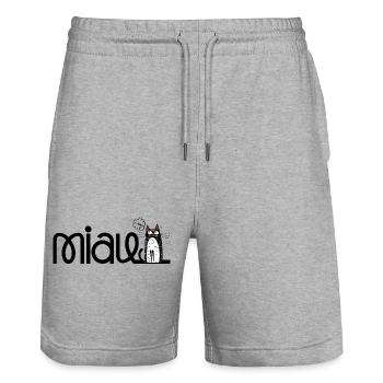 lustige MIAU - Katze - Stanley/Stella Unisex Bio Joggingshorts Trainer  - Grau meliert - Vorne - Nik (191cm) & Marisol (170cm)