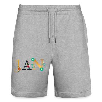 JAN Name Decorated with Flowers - Stanley/Stella Trainer Unisex Organic Jogging Shorts - heather grey - Front - Nik (191cm) & Marisol (170cm)