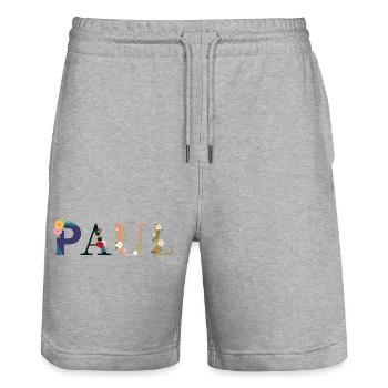 PAUL name decorated with flowers - Stanley/Stella Trainer Unisex Organic Jogging Shorts - heather grey - Front - Nik (191cm) & Marisol (170cm)