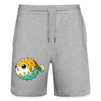 Kugelfisch - Stanley/Stella Unisex Bio Joggingshorts Trainer  - Grau meliert - Vorne - Nik (191cm) & Marisol (170cm)