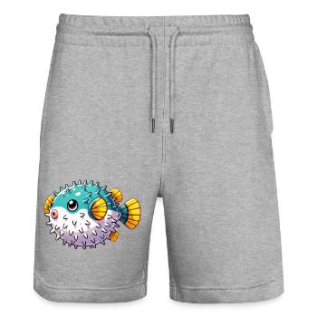 Kugelfisch - Stanley/Stella Unisex Bio Joggingshorts Trainer  - Grau meliert - Vorne - Nik (191cm) & Marisol (170cm)