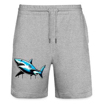 Shark - Stanley/Stella Trainer Unisex Organic Jogging Shorts - heather grey - Front - Nik (191cm) & Marisol (170cm)