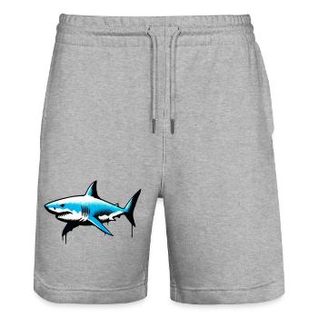 Shark - Stanley/Stella Trainer Unisex Organic Jogging Shorts - heather grey - Front - Nik (191cm) & Marisol (170cm)
