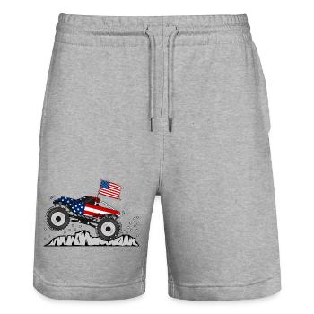 Monstertruck USA Flagge - Stanley/Stella Unisex Bio Joggingshorts Trainer  - Grau meliert - Vorne - Nik (191cm) & Marisol (170cm)