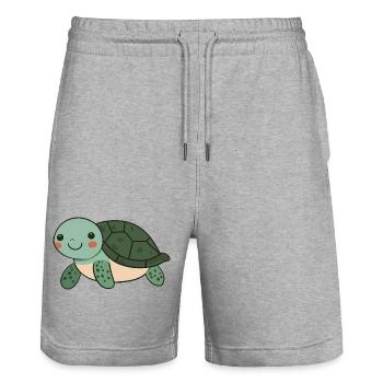 Cute Happy Turtle - Adorable and Cheerful Cartoon - Stanley/Stella Trainer Unisex Organic Jogging Shorts - heather grey - Front - Nik (191cm) & Marisol (170cm)