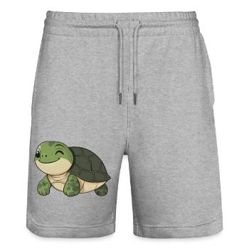 Cute Happy Turtle - Adorable and Cheerful Cartoon - Stanley/Stella Trainer Unisex Organic Jogging Shorts - heather grey - Front - Nik (191cm) & Marisol (170cm)