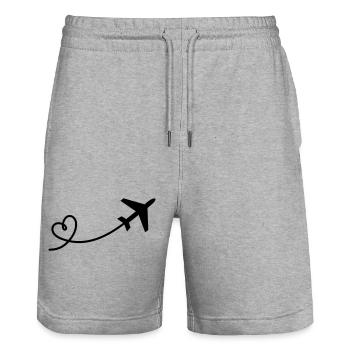 Airplane with heart - Stanley/Stella Trainer Unisex Organic Jogging Shorts - heather grey - Front - Nik (191cm) & Marisol (170cm)
