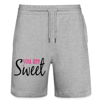 Message de motivation inspirant sur le design - Short de jogging bio TRAINER Stanley/Stella unisexe - gris chiné - Devant - Nik (191cm) & Marisol (170cm)